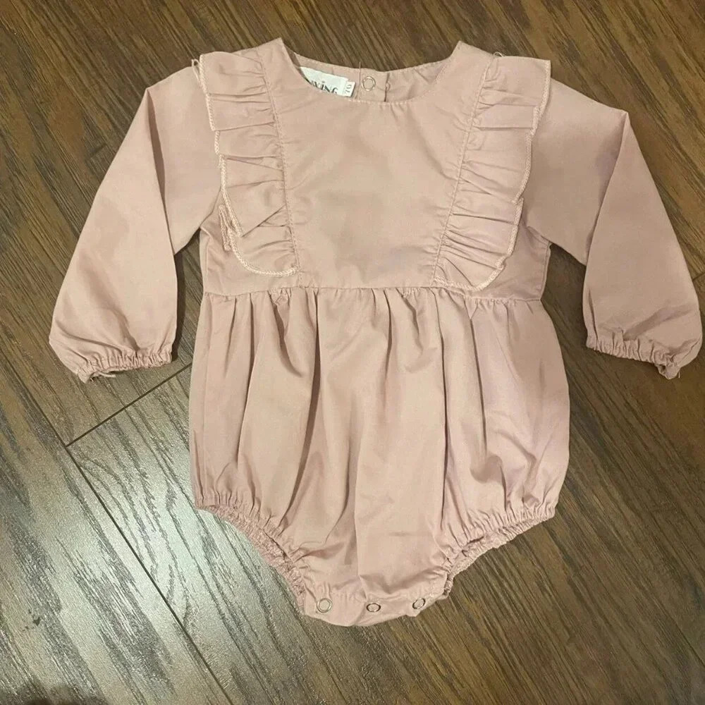 Salmon Long Sleeve Body Suit, 3-6 Months, Ruffles - Picture 1 of 7